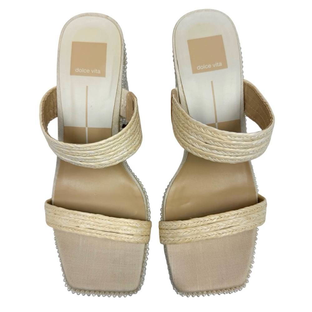 Dolce Vita Cream Braided Pearl-Trim Block Heel Sandal - Picture 5 of 14